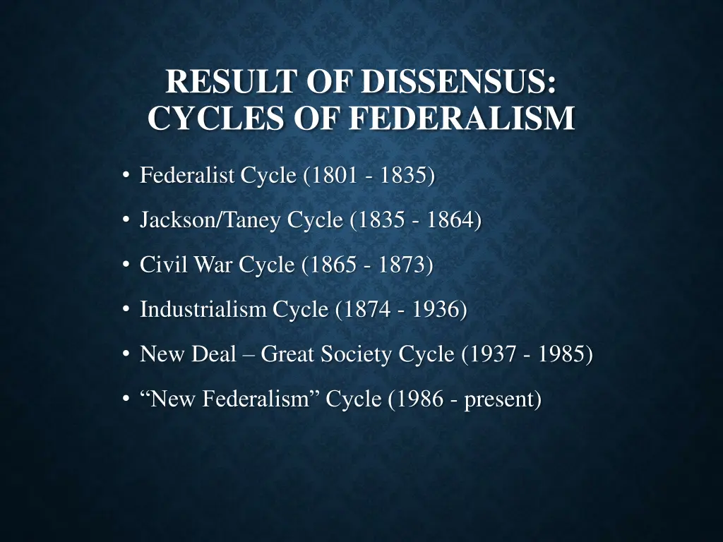 result of dissensus cycles of federalism