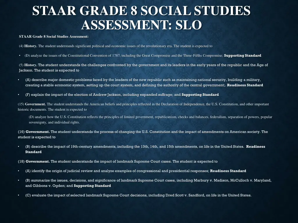 staar grade 8 social studies assessment slo