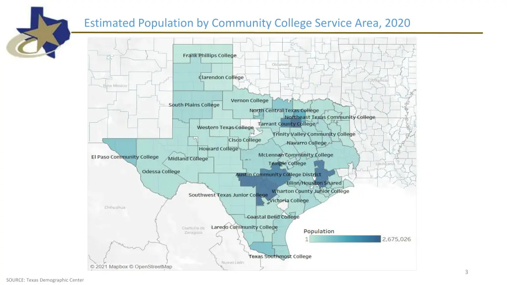 estimated population by community college service
