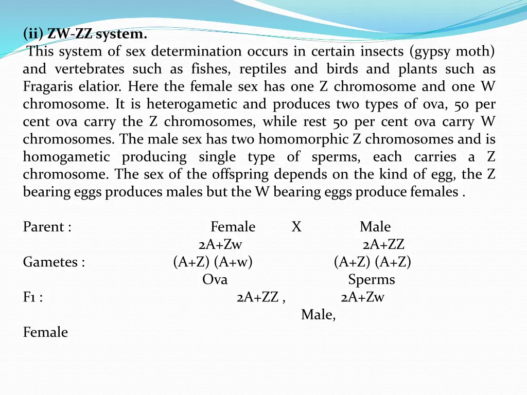 ii zw zz system this system of sex determination