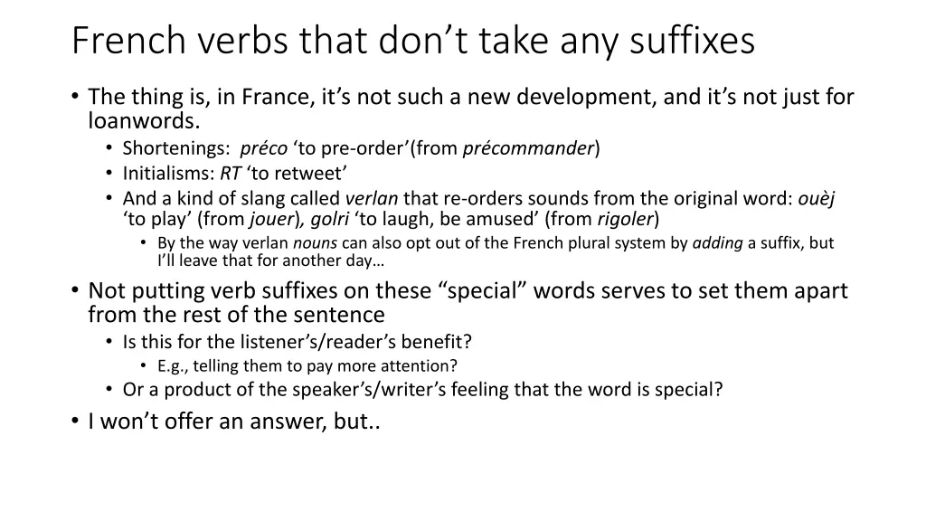 french verbs that don t take any suffixes