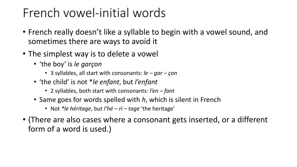 french vowel initial words