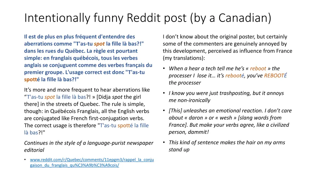 intentionally funny reddit post by a canadian