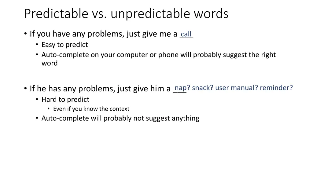 predictable vs unpredictable words