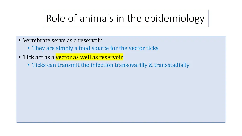 role of animals in the epidemiology