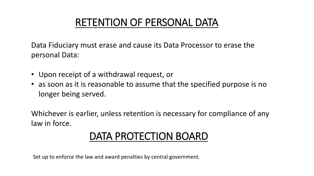 retention of personal data retention of personal