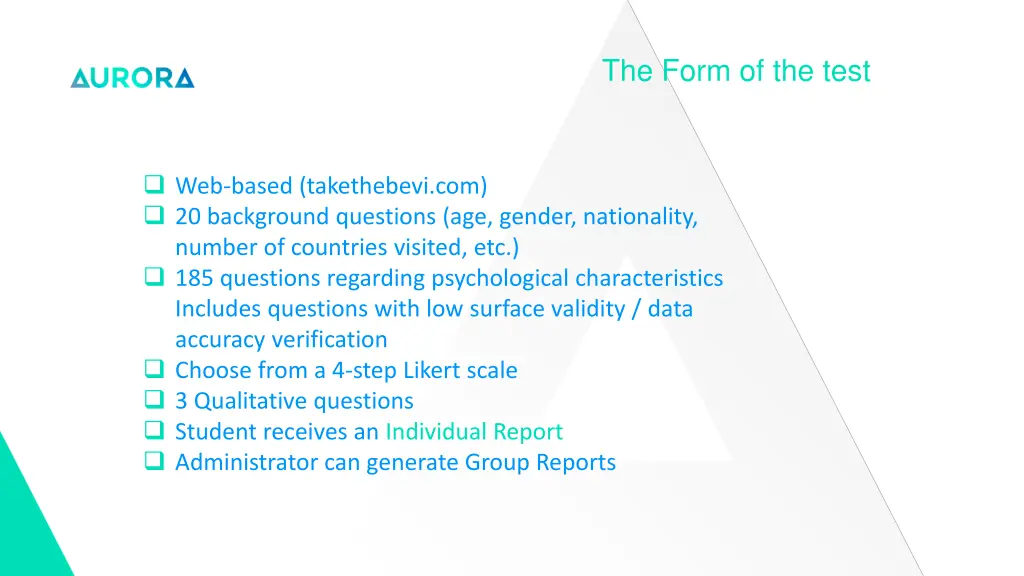 the form of the test