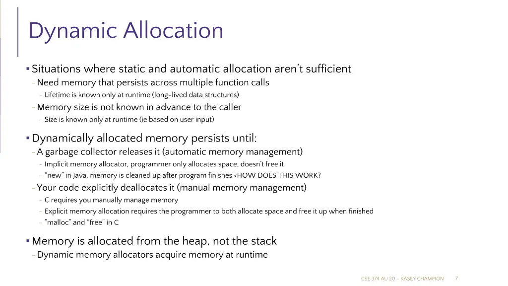 dynamic allocation