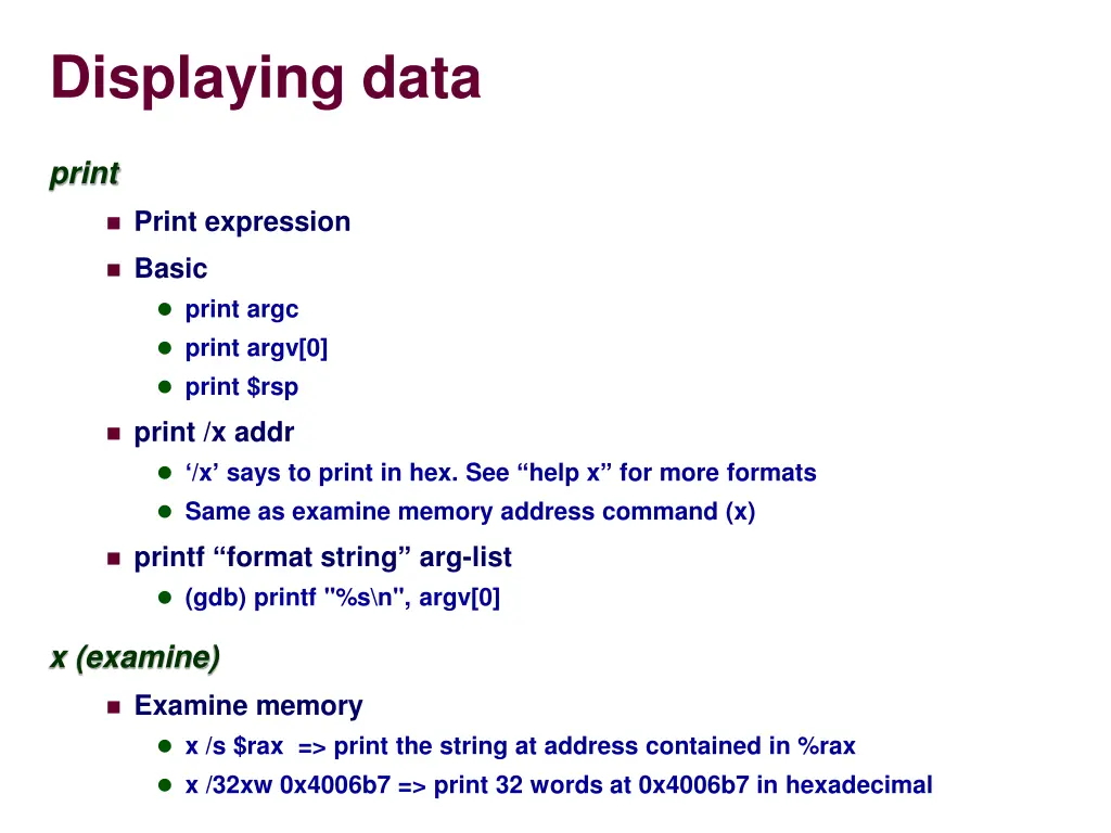 displaying data