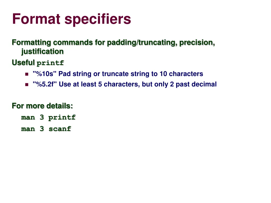 format specifiers