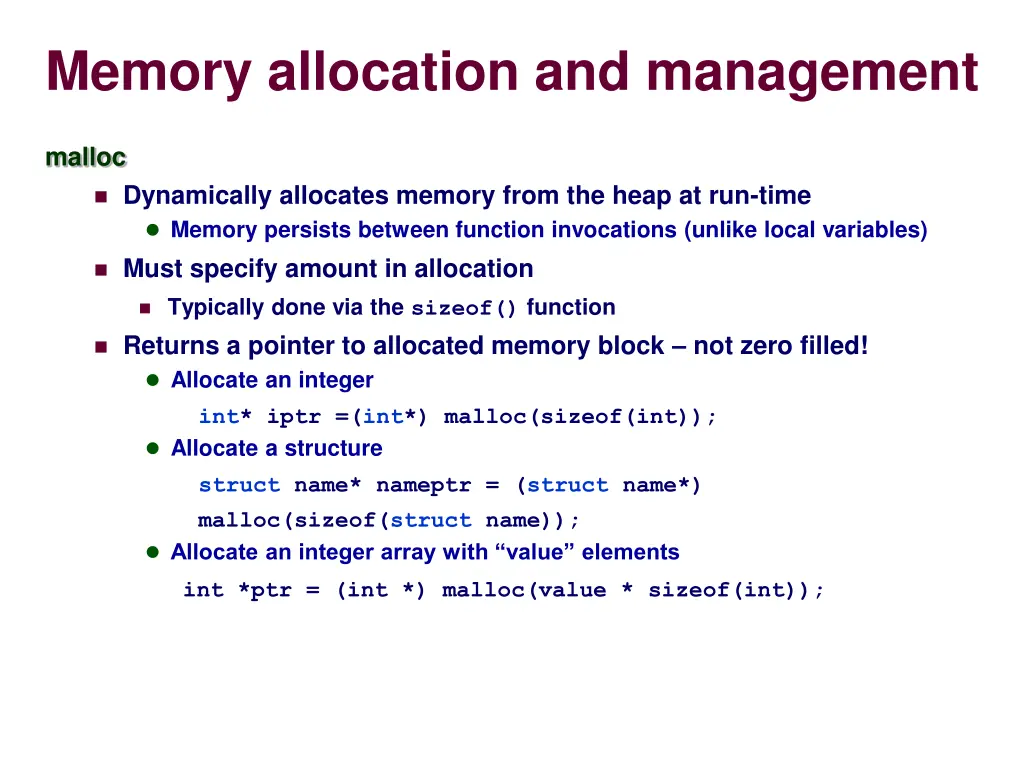 memory allocation and management
