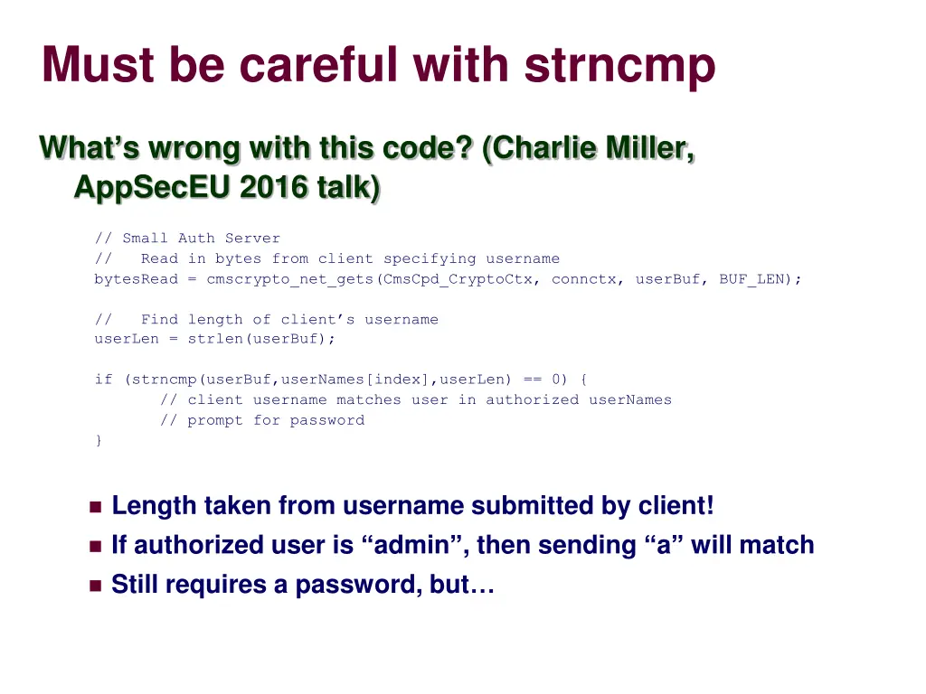 must be careful with strncmp