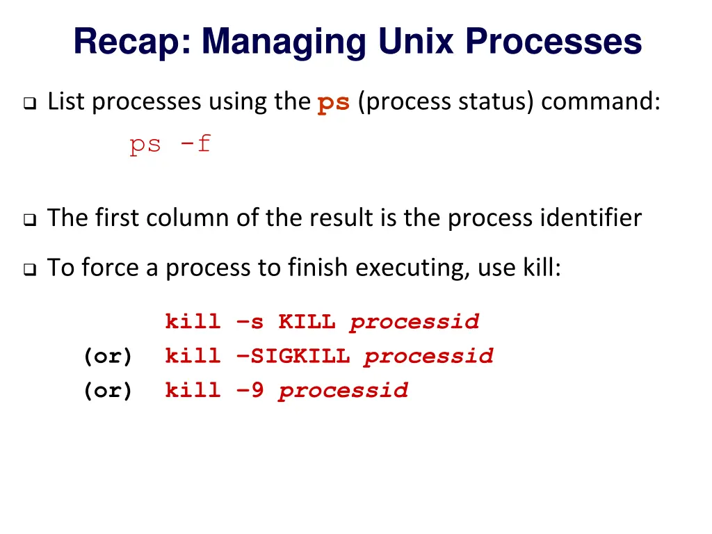 recap managing unix processes