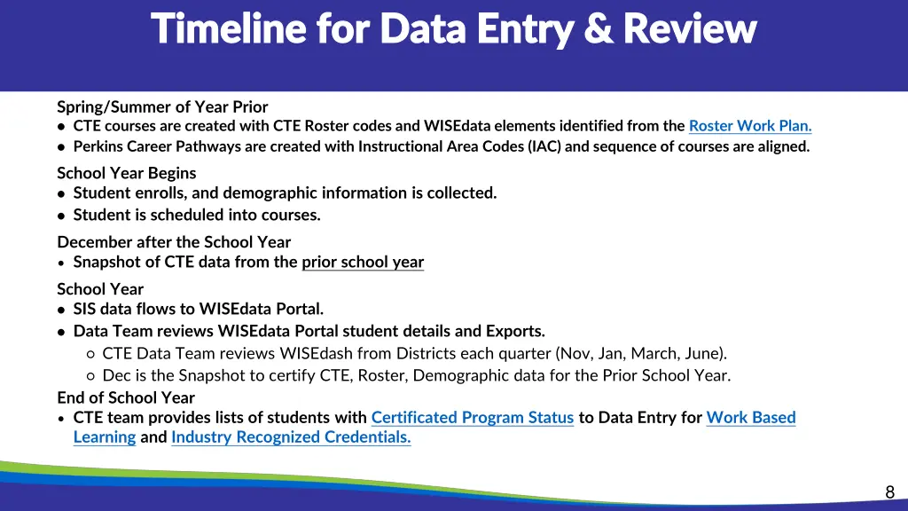 timeline for data entry review timeline for data