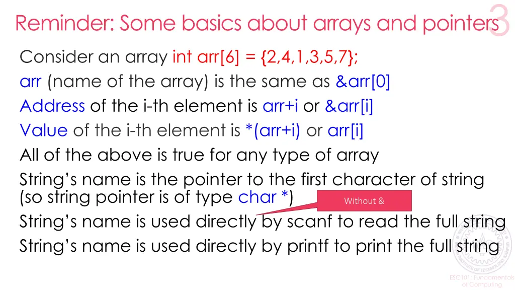 reminder some basics about arrays and pointers