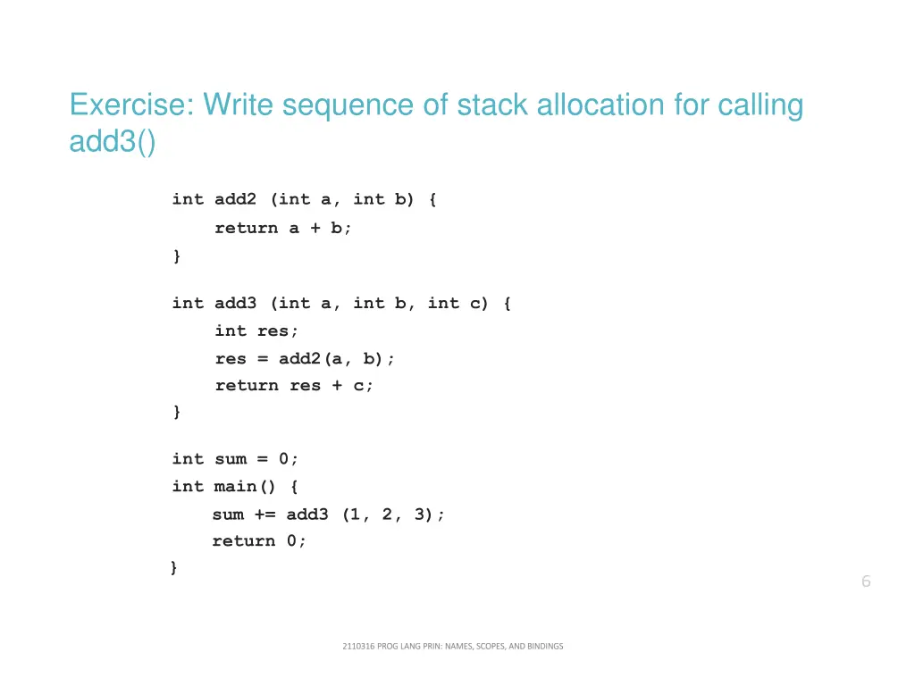 exercise write sequence of stack allocation