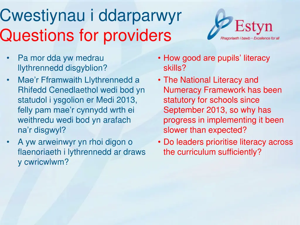 cwestiynau i ddarparwyr questions for providers