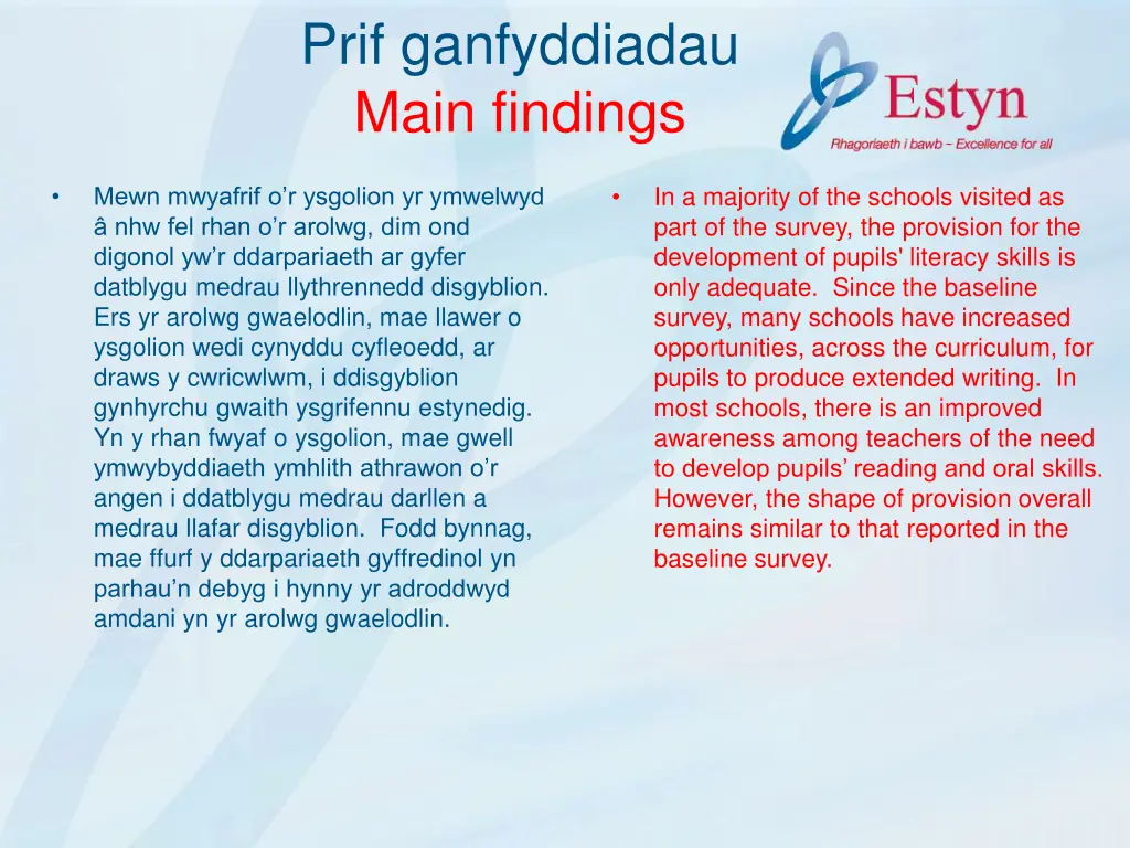 prif ganfyddiadau main findings 1