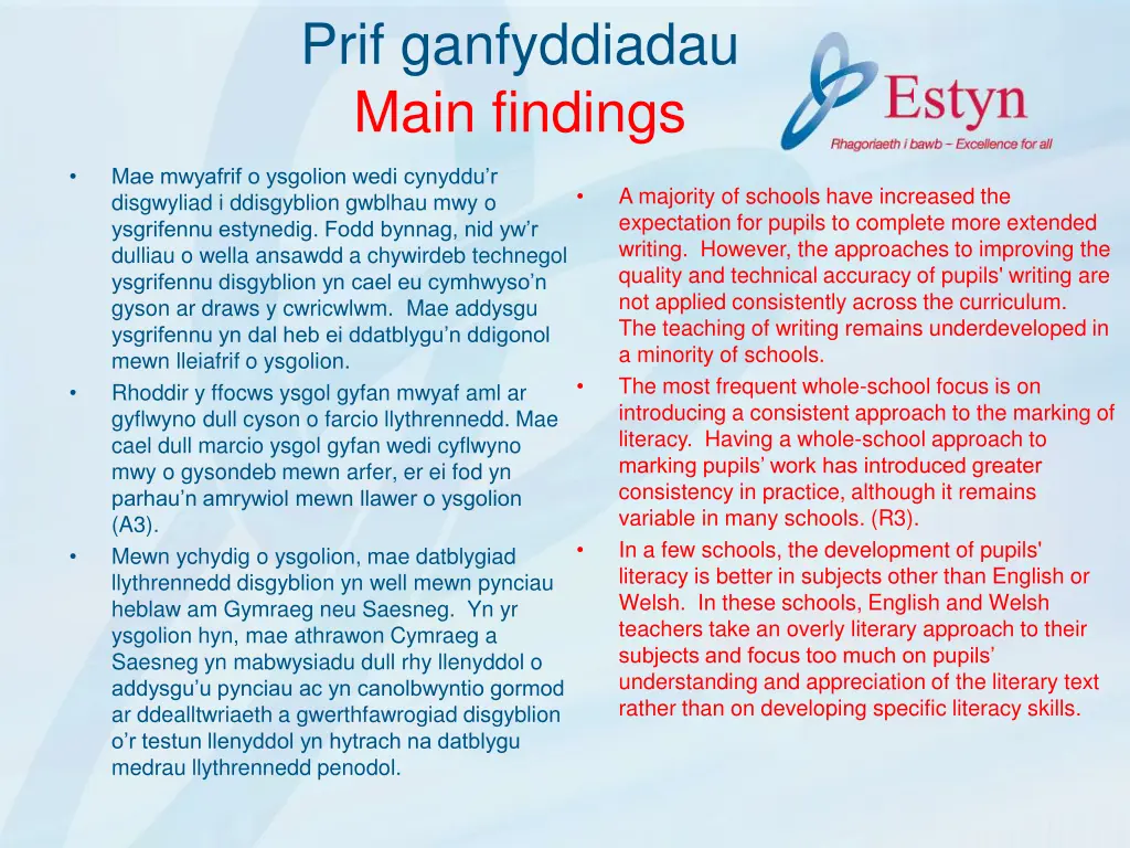 prif ganfyddiadau main findings 4