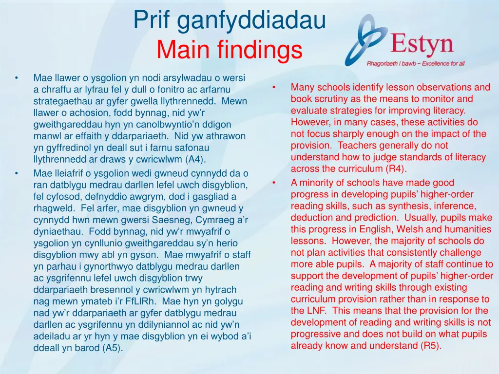 prif ganfyddiadau main findings 5