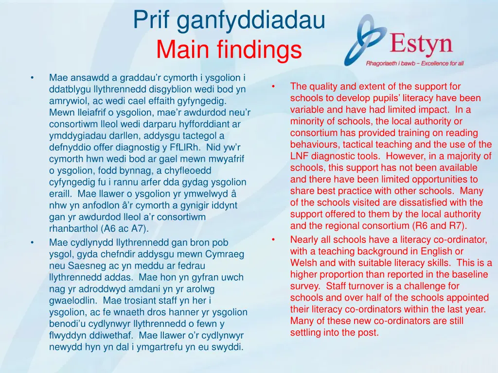prif ganfyddiadau main findings 6