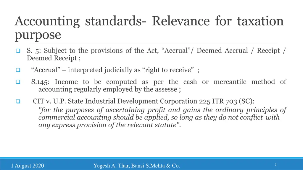 accounting standards relevance for taxation