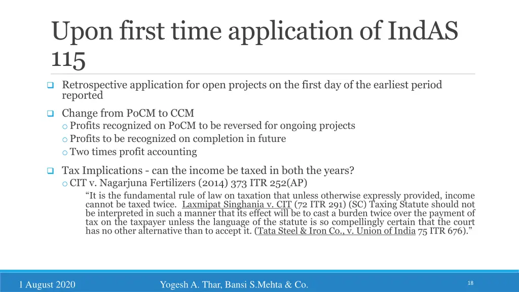 upon first time application of indas 115