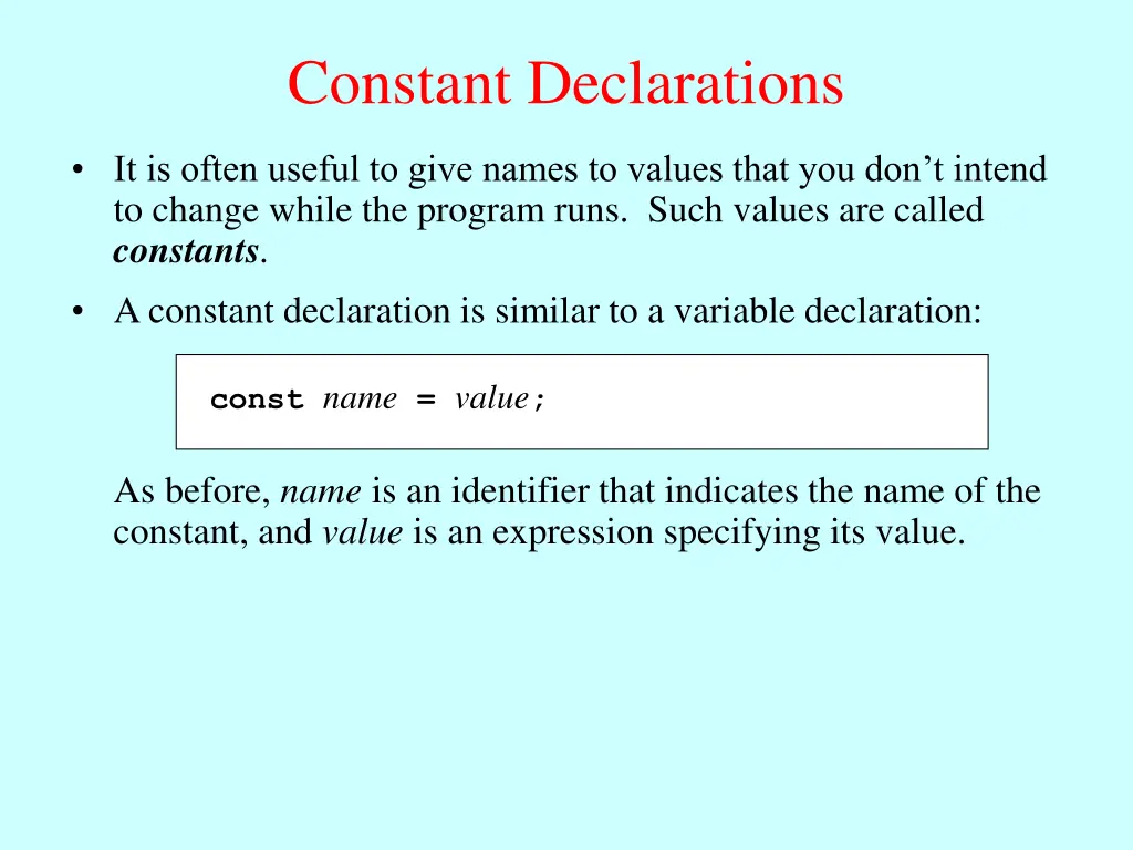 constant declarations