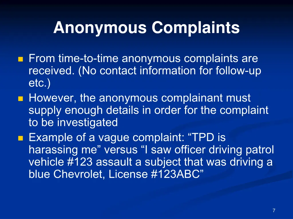 anonymous complaints