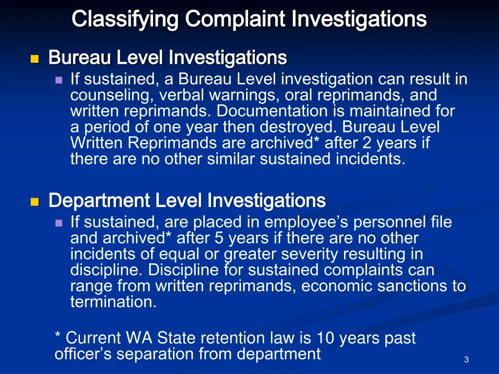classifying complaint investigations classifying