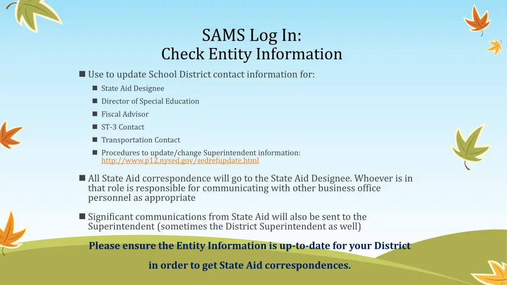sams log in check entity information