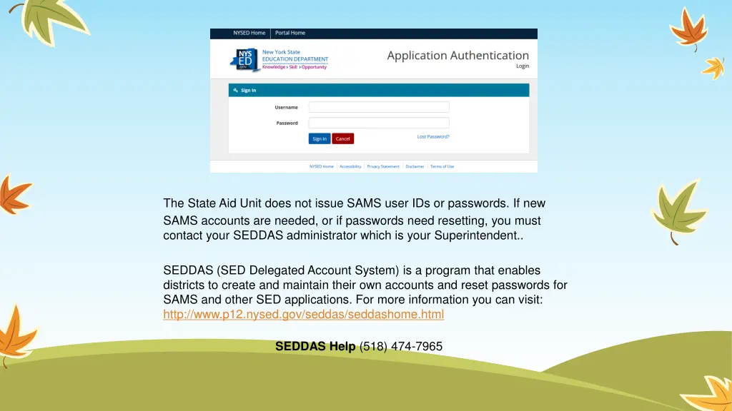 the state aid unit does not issue sams user