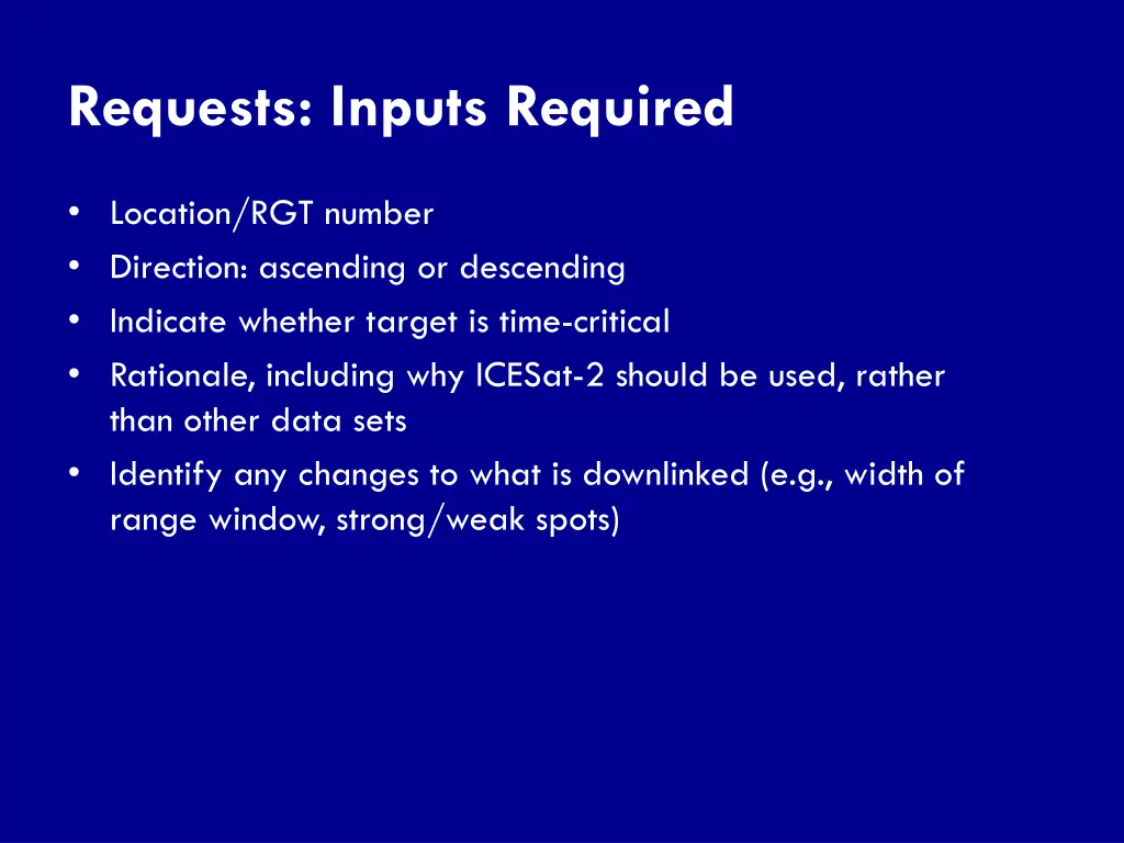 requests inputs required
