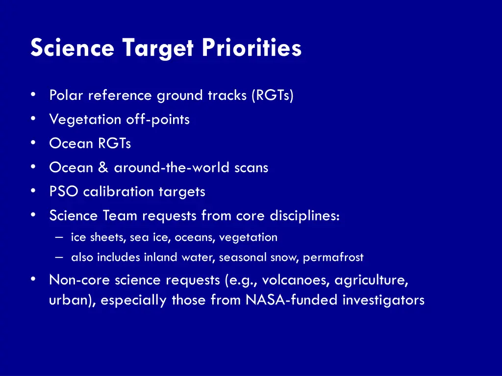 science target priorities