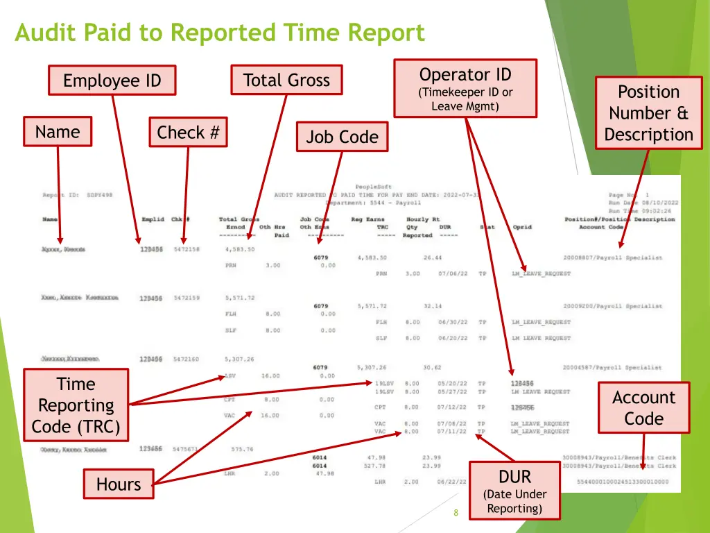 audit paid to reported time report