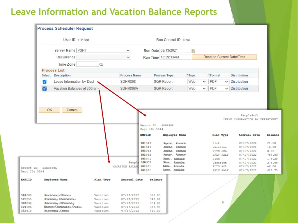 leave information and vacation balance reports