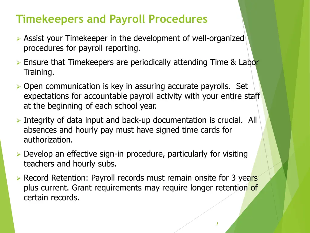 timekeepers and payroll procedures