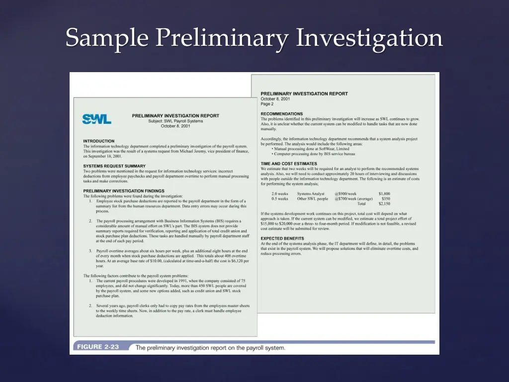 sample preliminary investigation