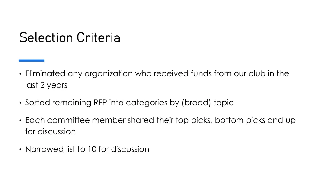 selection criteria selection criteria