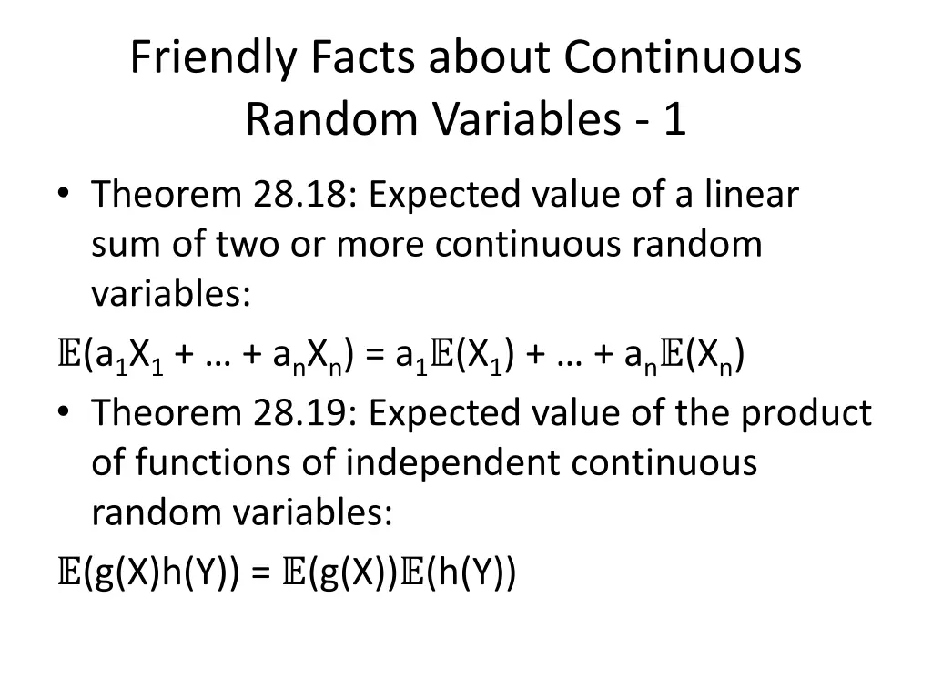 friendly facts about continuous random variables 1
