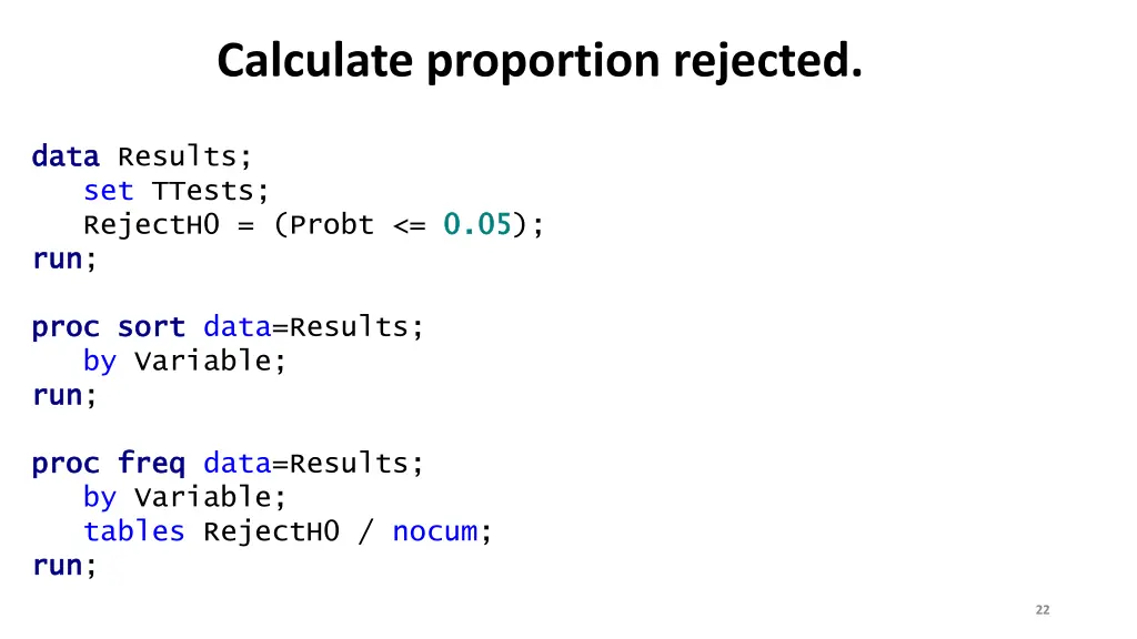 calculate proportion rejected
