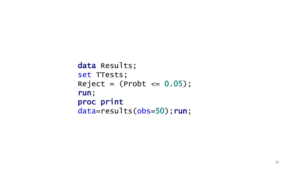 data data results set ttests reject probt