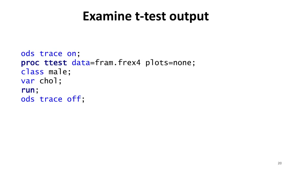 examine t test output
