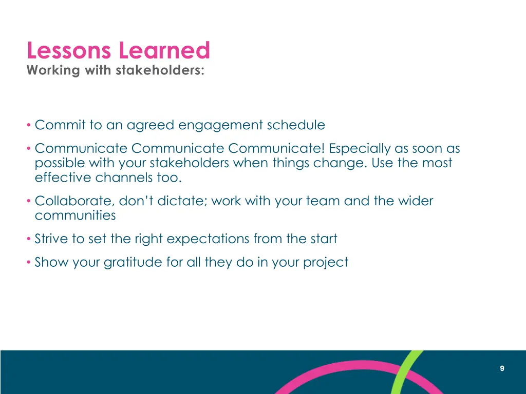 lessons learned working with stakeholders 1