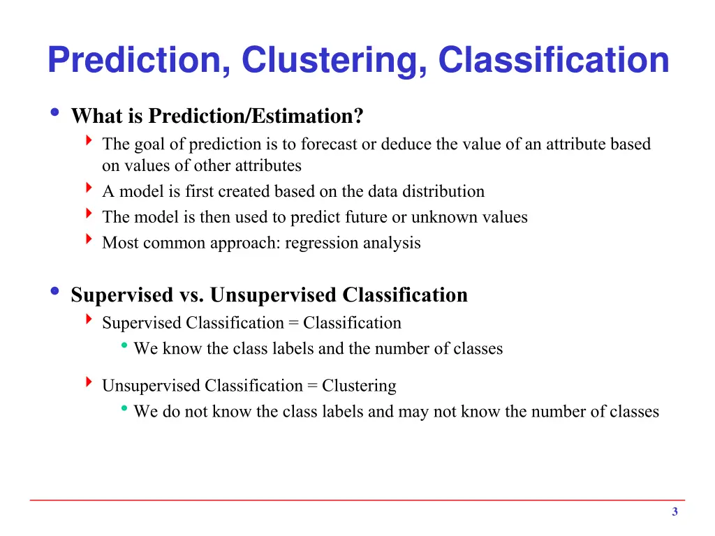 prediction clustering classification
