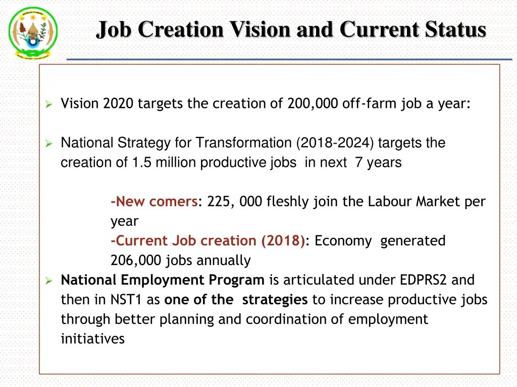 job creation vision and current status