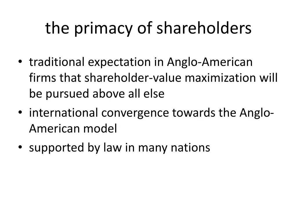 the primacy of shareholders