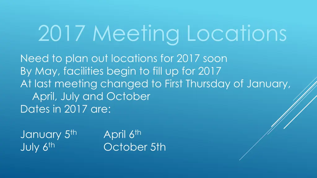 2017 meeting locations