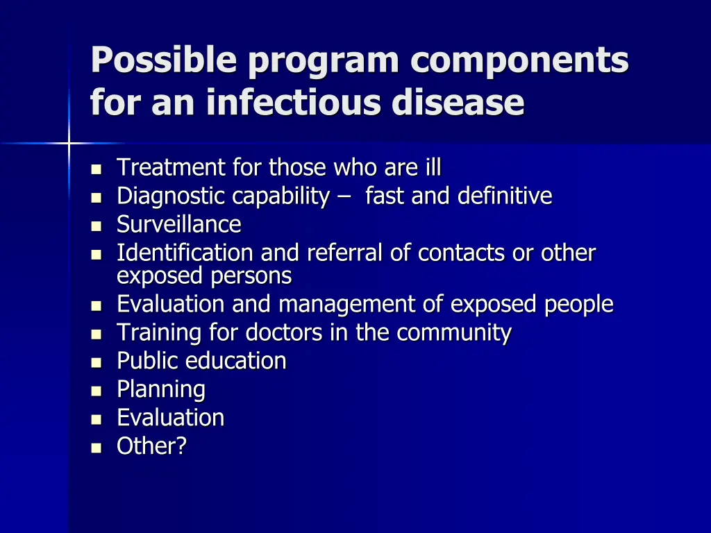 possible program components for an infectious
