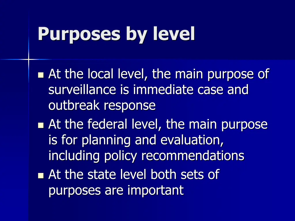 purposes by level